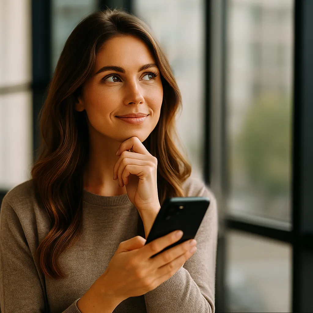 Mujer configurando la app del sindicato en su móvil