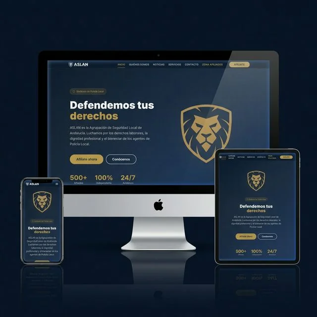 Web corporativa del sindicato ASLAN mostrada en un iMac Apple